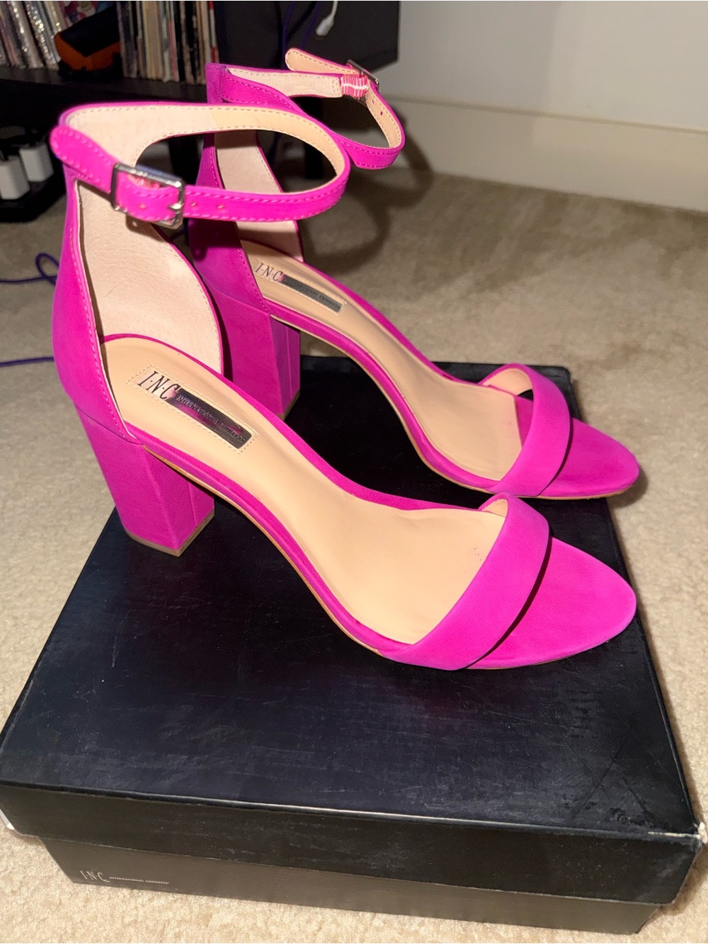 INC International Concepts Fuchsia Ankle-Strap Block Heel Sandals
